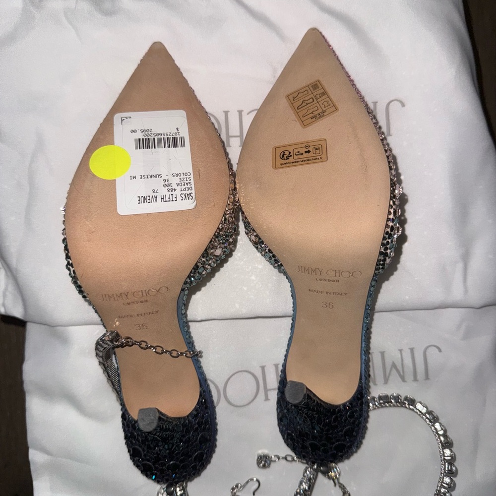 Jimmy Choo Saeda 100 Satin Sunrise Mix Crystal Embellished Pumps| Size 36 | NEW - Picture 5 of 6